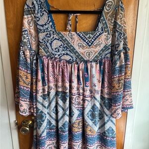 American Rag Multicolor Patchwork Boho Mini Dress